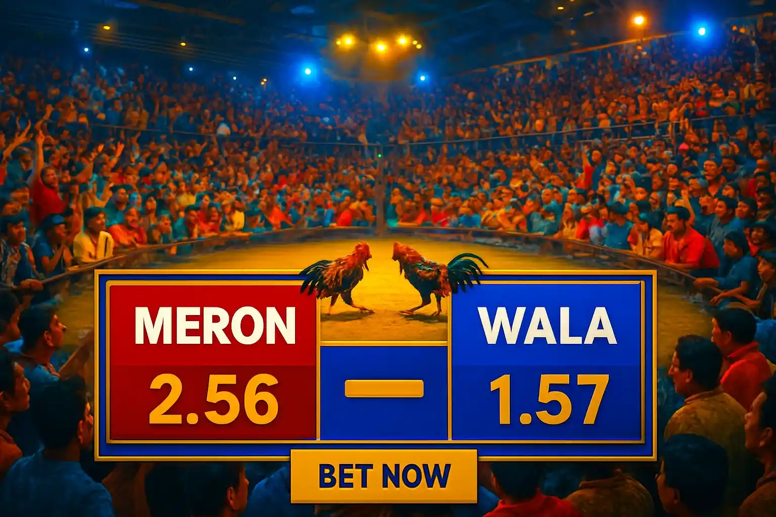 Philippine online sabong betting interface with Meron and Wala panels