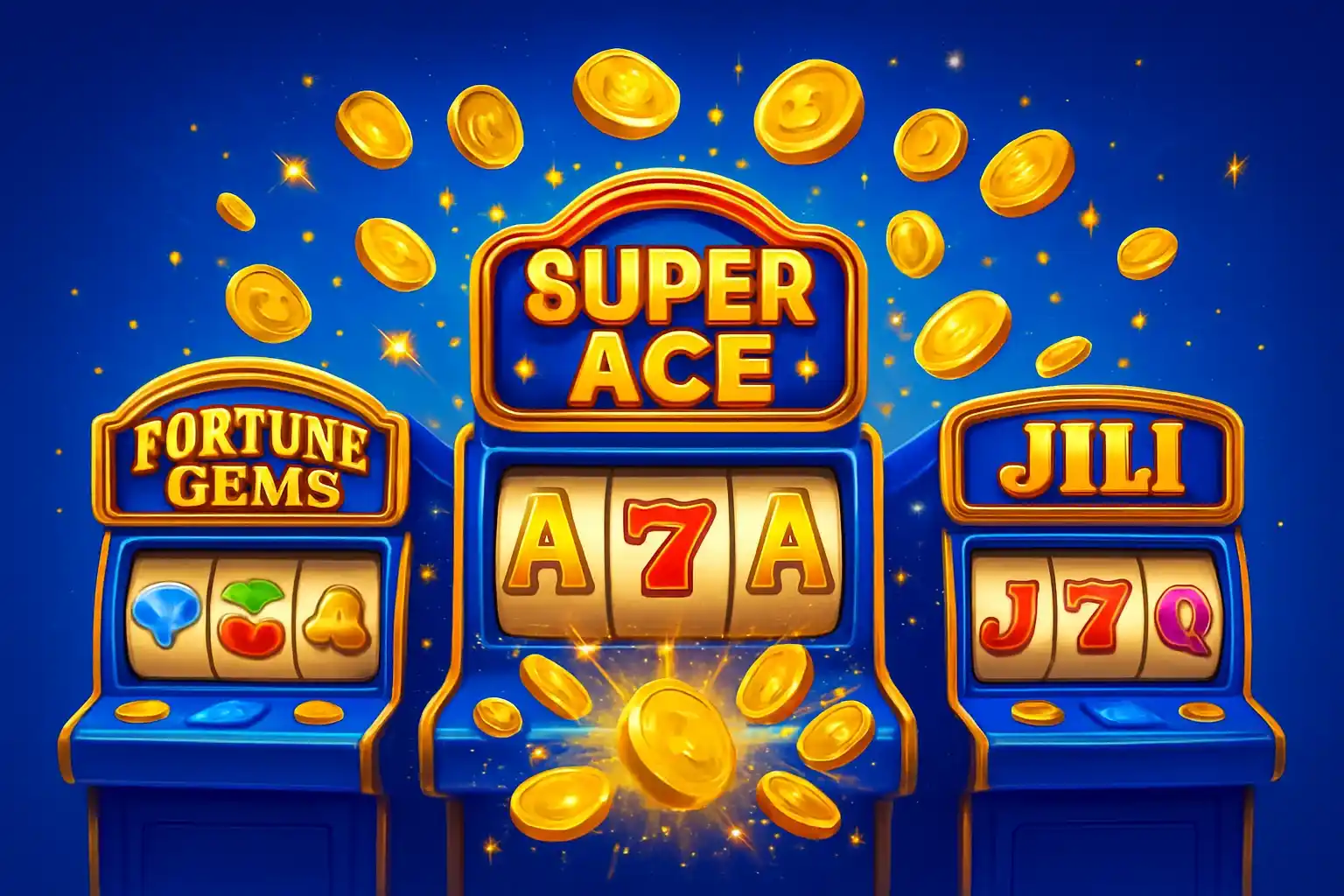 Bright Philippine casino slot machines with JILI symbols and exploding gold coins