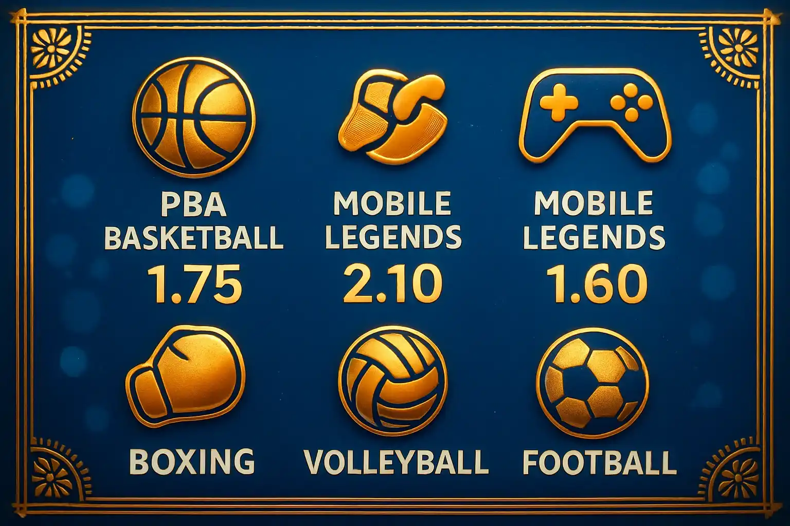 Sports betting markets with PBA, Mobile Legends, boxing, volleyball, football odds